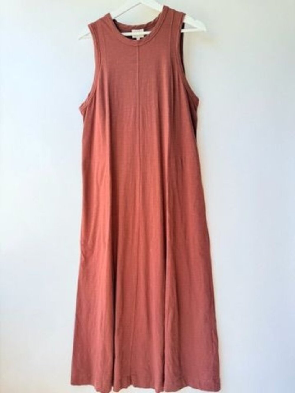 ME+EM Organic Cotton Maxi Dress Women’s 10 Red Brown Sleeveless Flared Jersey